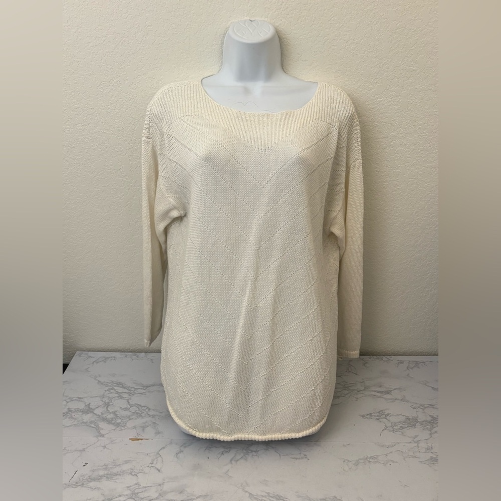 INC International Concepts Sweater Top Double Women's Sz 1X Cream Thin Knit​